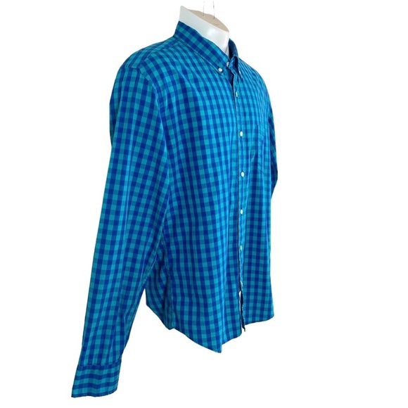 J Crew Mens Size XL Slim Fit Dress Shirt Button Checked Gingham Blue Turquoise - Picture 2 of 10